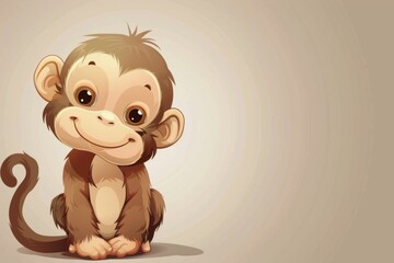Obraz premium Playful Monkey. Adorable animal illustration with plain backdrop concept
