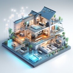 Flat Vector Illustration of a Modern Smart Home System
