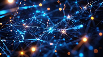 Fototapeta premium A technology network background with a web of glowing lines and nodes, illustrating the vast interconnectedness of modern technology.