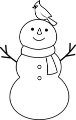 Winter snowman outline vector.
Isolated cute Christmas snowman coloring drawing vector.