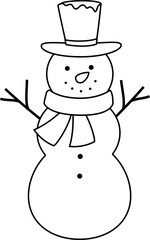 Winter snowman outline vector.
Isolated cute Christmas snowman coloring drawing vector.