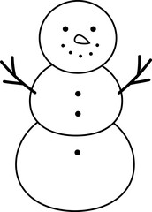 Winter snowman outline vector.
Isolated cute Christmas snowman coloring drawing vector.