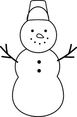 Winter snowman outline vector.
Isolated cute Christmas snowman coloring drawing vector.