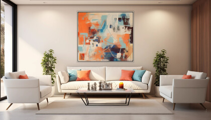 Modern Living Room Interior with Abstract Painting