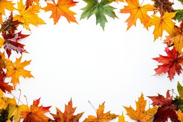 Fototapeta premium Autumn Maple Leaves Flat Lay White Background created with Generative AI
