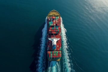 Large container ship sailing across the ocean on a sunny day