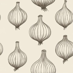Vintage onion pattern on vintage beige fabric background, seamless repeating pattern, textile print style, minimal, onion design, seamless onion pattern, home decor, textiles 