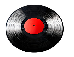 a red sticker on a vinyl record in the center,