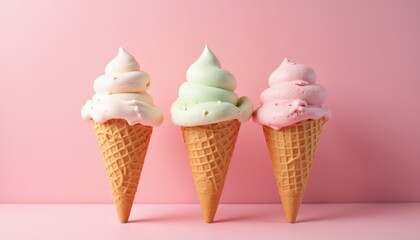 Colorful Ice Cream Scoops Stack on Pastel Background - Vibrant Dessert Display, Summer Treat