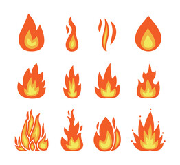 Collection of Fire effect cartoon doodle, Vector.