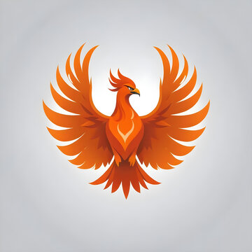 orange phoenix with outstretched wings Logo illustration mascot