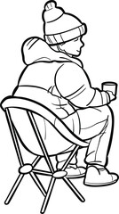 camper man sitting  sip coffee