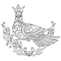 Fototapeta premium Pigeon Princess hand drawn for adult coloring book