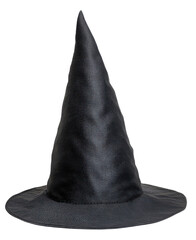 Fototapeta premium A classic black witch hat, perfect for Halloween, costume parties, or theatrical performances. Elevate your spooky look today!