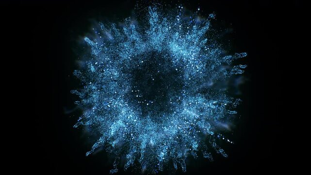 4k Blue Particles Explosion. Motion Background. Xmas glitter particle. Isolated on black. Animated Overlay. 60fps. 2160p