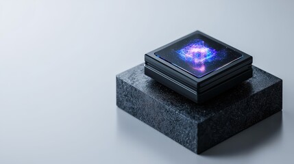 Obraz premium Modern quantum computer processor displayed on a sleek surface, showcasing advanced technology and innovation.