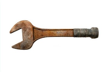 Rusty adjustable wrench on a white background, ideal for mechanical or repair projects.