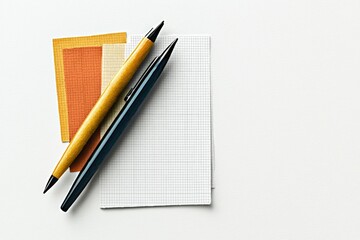 Stylish stationery with colorful notepads and pens arranged neatly on a clean white background, perfect for creative inspiration.