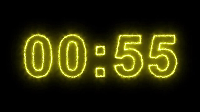 Sci-fi current luminous countdown seconds with cool reflection for an analog style presentation. Neon minimalistic real time of one minute of times in an isolated space. Close up static nice shot in 4