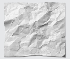 The surface of the white paper has wrinkles and crumples. Poor condition, recycled blank sheet of paper and blank space for text.