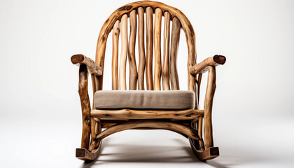 Rustic Wooden Rocking Chair with Beige Cushion