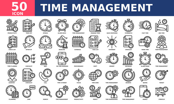Time Management icon collection set. Simple line vector.