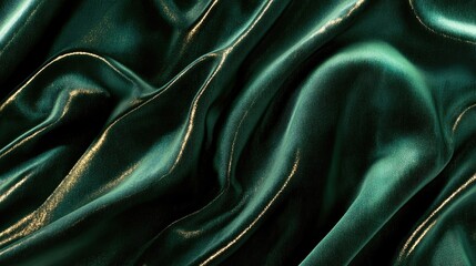 Fototapeta premium Close-up of luxurious emerald green fabric with subtle gold glitter.