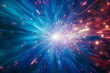 Fototapeta premium abstract futuristic background portal tunnel with pink blue and green glowing neon moving high speed wave lines and flare lights. Data transfer concept Science style wallpaper