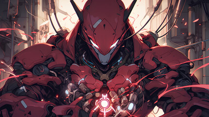 anime robot onesie costume. sparks and smoke from its movement