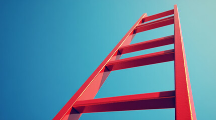  This image features a red ladder set against a blue background, symbolizing a challenge or goal. The vibrant contrast emphasizes the ladder's significance as a tool for overcoming obstacles 