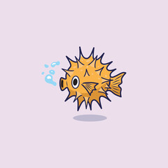 Cute Puffer Fish Angry Cartoon Vector Icon Illustration. Animal Nature Icon Concept Isolated Premium Vector. Flat Cartoon Style