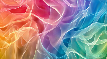 Obraz premium The abstract background of rainbow-colored thin wavy wires offers a vibrant and energetic visual experience. The use of the rainbow spectrum and flowing wire patterns creates a sense of movement