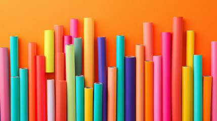  The background is a solid, vibrant orange that contrasts with the colorful duct tapes, making the bars stand out. The orange background also adds energy and warmth to the visual.