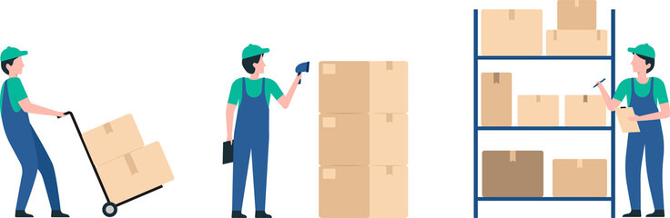 Efficient Warehouse Sorting Process. Inventory management and control. Transparent Background, PNG image. Illustration