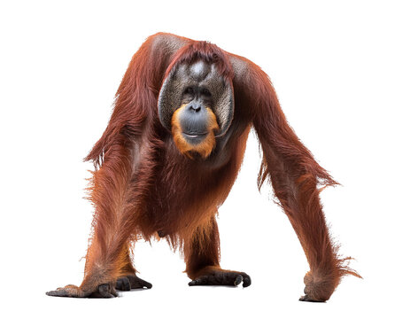 orang utan stehend isoliert auf weißen Hintergrund, Freisteller