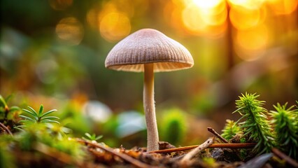 Fototapeta premium Intricate mushroom design features a slender stem and rounded cap, adorned with subtle textures and organic details, presented in a soothing palette of muted tones.