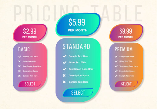 Pricing Table Template Layout