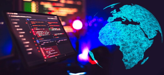 Running Computer data programming. Coding script text on screen.