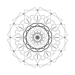 Fototapeta premium Black and white round outline mandala design on transparent background. Arabic round ornamental, meditation design.