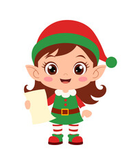 Happy holidays concept people. Cute cartoon elf. Flat vector illustration.