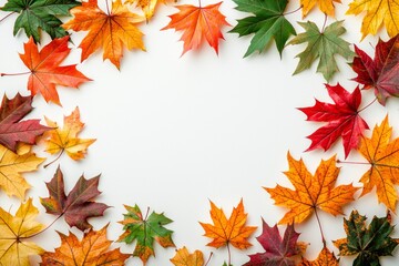 Obraz premium Autumn Maple Leaves Flat Lay White Background created with Generative AI