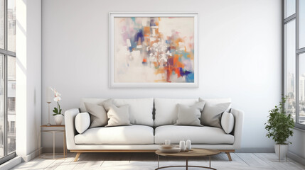 Abstract Painting on White Wall in Modern Living Room