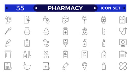 Medical and pharmacy line icons collection. Big UI icon set in a flat design. Thin outline icons pack.