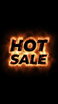 Hot Sale writing text animation with Fire effect, for weekend discount promotion. promotional board writing element template concept motion graphic design on vertical ratio black background
