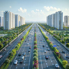 top view of indian highway, blue and white color theme