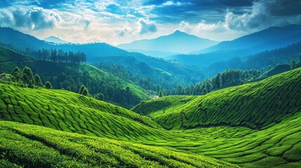Fototapeta premium Scenic Mountainside Tea Plantation