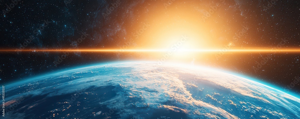 Sticker Earth from Space with Golden Sunrise.