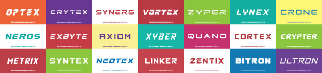 Fototapeta premium Mega collection of 21 Modern minimal abstract alphabet fonts. Typography, technology, electronic, movie, digital, music, future, logo creative font. vector illustration