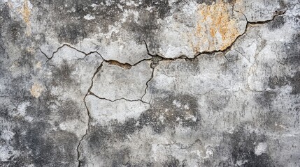 Fototapeta premium Close-up of a rough, weathered concrete texture with cracks and stains, creating a rugged and rustic background.