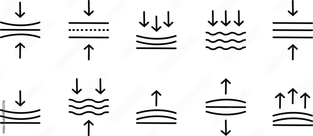 Poster Elastic Flexibility line icons Set. Monochrome simple Flexibility vector for template, web design and infographics. Resilience material sign. Quality design element isolated on transparent background.